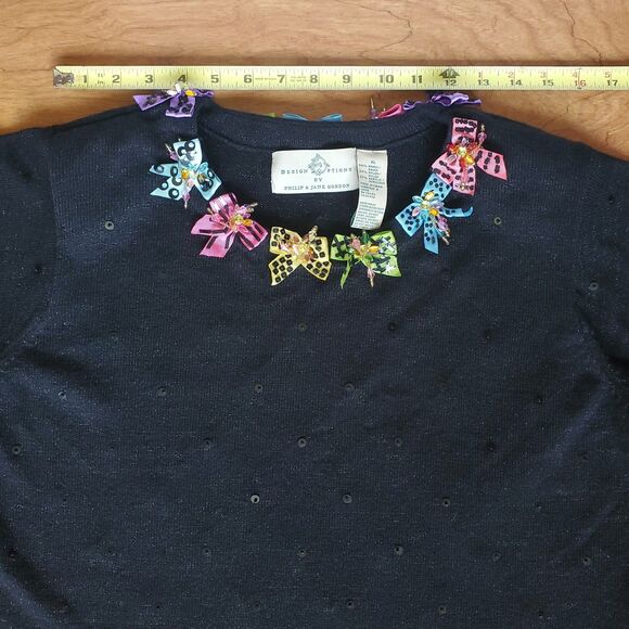 Vintage Design Options By Philip & Jane Gordon Sweater XL Black Pullover Bows - Picture 15 of 16